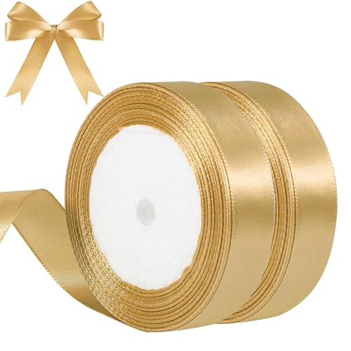 qingmeng Satinband Gold, 44m Geschenkband Gold Breit, 20mm Schleifenband Gold, Geschenkband Hochzeit Stoff, Goldenes Geschenk Band Geschenkbänder für Taufe Geburtstag Deko Geschenkverpackung von qingmeng