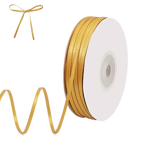 qingmeng Satinband Gold, 91m Geschenkband Gold Breit, 3mm Schleifenband Gold, Geschenkband Hochzeit Stoff, Goldenes Geschenk Band Geschenkbänder für Taufe Geburtstag Deko Geschenkverpackung von qingmeng