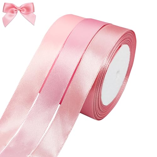 qingmeng Satinband Rosa, 66m Geschenkband Rosa Breit, 20mm Schleifenband Rosa, Geschenkband Hochzeit Stoff, Rosegold Geschenk Band Geschenkbänder für Taufe Geburtstag Deko Geschenkverpackung von qingmeng