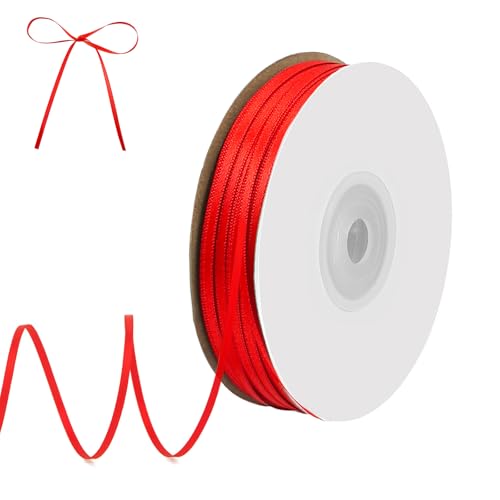 qingmeng Satinband Rot, 91m Geschenkband Rot Breit, 3mm Schleifenband Rot, Geschenkband Hochzeit Stoff, Rotenes Geschenk Band Geschenkbänder für Taufe Geburtstag Deko Geschenkverpackung von qingmeng