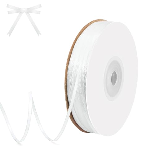 qingmeng Satinband Weiss, 91m Geschenkband Weiss Breit, 3mm Schleifenband Weiss, Geschenkband Weiß Hochzeit Stoff, Ribbon Geschenk Band für Taufe Geburtstag Deko Geschenkverpackung von qingmeng