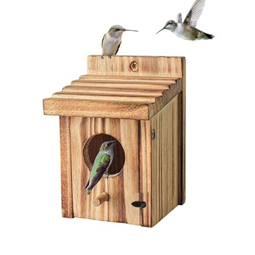 qofezuey Vogelhäuschen für den Außenbereich mit Stange, Vogelhaus aus Holz, draußen, Vogelnistkasten, hängendes Zaunkönige, Schwalben, Finken, All-in-One-Vogelnest, Keine Kräftiges Holz von qofezuey