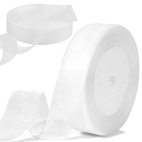 2 Rollen Organzaband, 20mm x 45m Schleifenband Hochzeit Geschenkband Chiffonband für Hochzeit, Basteln, Dekoratives, Party, Blumensträuße, Schleifen(Weiß) von qufzdopv