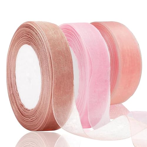 3 Rollen Organzaband, 20mm x 45m Schleifenband Hochzeit Geschenkband Chiffonband für Hochzeit, Basteln, Dekoratives, Party, Blumensträuße, Schleifen(3 Farben) (Champagner, Kirschlila, Hellrosa) von qufzdopv