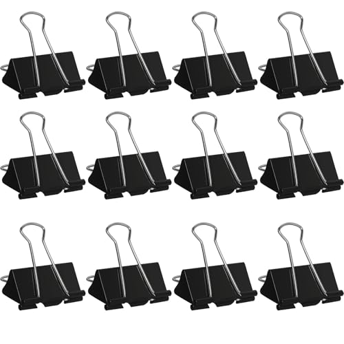 Große Foldback-Binder-Clips, 51 mm, Binder-Clips, Büroklammern, Metall, schwarz, Bulldoggen-Clips, Klemmen, 5,1 cm, Büroklammern für Büro, Heimbedarf (12 Stück) von qufzdopv