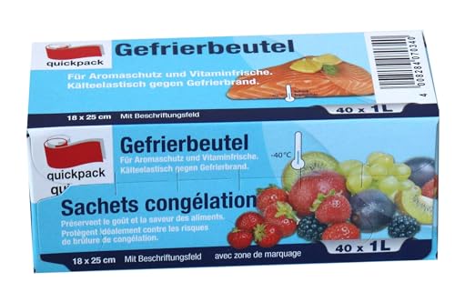 quickpack 70340 Gefrierbeutel, LDPE Polyethylen, Durchsichtig, 18x25, 40 von quickpack