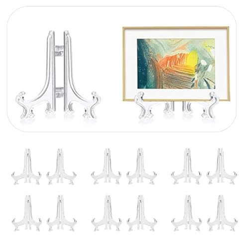 quiodok 12 Pcs Durchsichtigem Kunststoff Staffeleien Staffeleien aus Durchsichtigem Kunststoff Acrylständer Kunststoff Display Staffeleien Plate Stand Halter für Hochzeiten, Heimdekoration(6 in) von quiodok