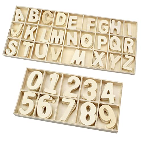 quiodok Holzbuchstaben und Zahlen, 60 Pcs Holz Nummern und 130 Pcs Holz Großbuchstaben, Hoze Nummern und Buchstaben Set fur DIY Party Heim Dekoration Displays und Kinderlernen von quiodok