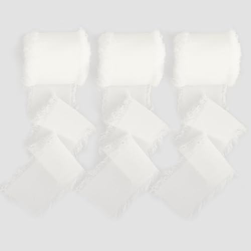 quiodok Schleifenband Weiss Stoff Chiffonband 3cm x 15 m Geschenkband Weiss Geschenkband Breit Band Weiß Hochzeit Stoffband für Hochzeitsdekoration, Brautsträuße, GeschenkeVerpackungen, DIY von quiodok