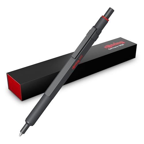 Rotring 600 Kugelschreiber | Mittlere Spitze | Schwarze Tinte | Stift mit Vollmetallschaft | Steingrau | Rutschfeste, gerändelte Griffzone und Sechskantschaft | Nachfüllbar von rOtring