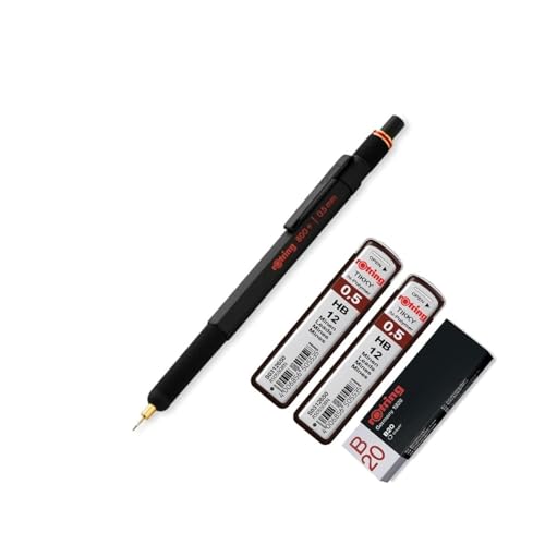 rOtring 800+ Druckbleistift und Touchscreen-Eingabestift Stifte | Drehbarer HB 0,5 mm Drehbleistift | 2 x 12 HB 0,5 mm Minen | B20 Radiergummi von rOtring