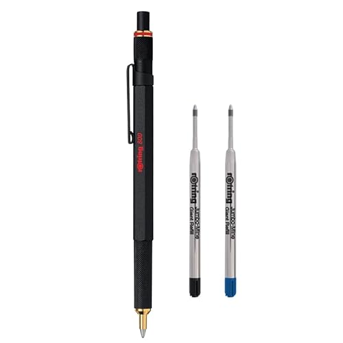 rOtring 800 Kugelschreiber-Set, mittlere Spitze, schwarze Tinte, schwarzer Schaft, nachfüllbare Kugelschreiberminen, mittelgroß, Schwarz und Blau von rOtring