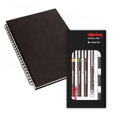 rOtring Isograph S0699320 Junior Set 3 x technische Stifte | 0,20 mm, 0,30 mm, 0,50 mm Fineliner + Zubehör mit Notizbuch von rOtring