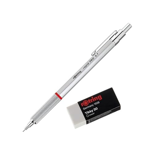 rOtring Rapid Pro Präzisionsstift 0,7 silber 1904256 + Radiergummi von rOtring