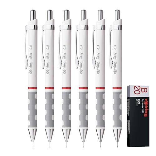 rOtring Tikky Druckbleistift x 6 | HB 0,5 mm | weiße Schafte | Radiergummi B20 | 7 Stück von rOtring