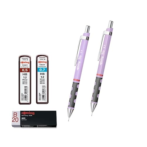 rOtring Tikky Druckbleistifte-Set, Nachfüllminen 0,7 mm, 0,5 mm, Orchideenblüte, Tikky Radiergummi von rOtring