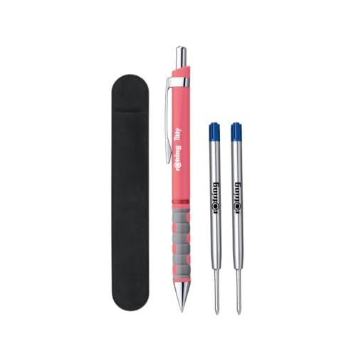 rOtring Tikky Pastell-Kugelschreiber-Set, blaue Tinte, mittlere Spitze, leicht, mit gummiertem Griff, 2 Ersatzminen + Samtstiftetui, 4 Stück von rOtring