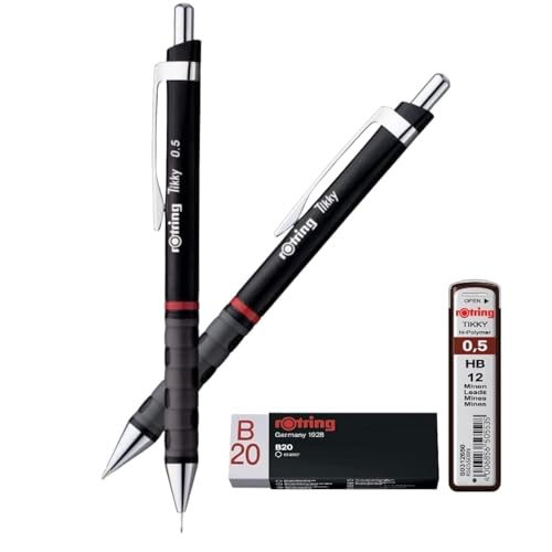 rOtring Tikky leichter Kugelschreiber und Druckbleistift, HB, 0,5 mm, Nachfüllminen und Radiergummi, B20 von rOtring