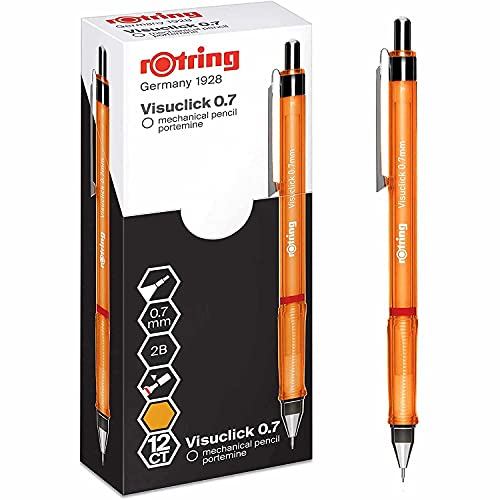 rOtring Visuclick-Druckbleistift | 0,7 mm | 2B-Mine | attraktiver orangefarbener Schaft | 12 Stück von rOtring