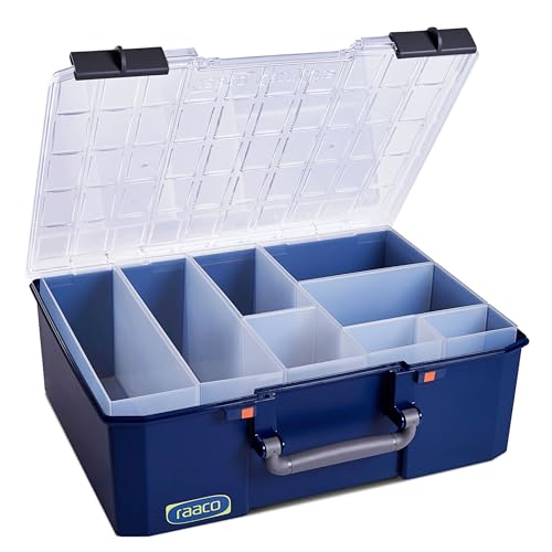 raaco CarryLite 150 5x8: Leicht Sortierbox für Werkstatt, mit 8 Einsätze für Kleinteile, Traglast 20 kg, Sichere Aufbewahrung, Transparenter Deckel, 33 x 41.3 x 14.7 cm von Raaco