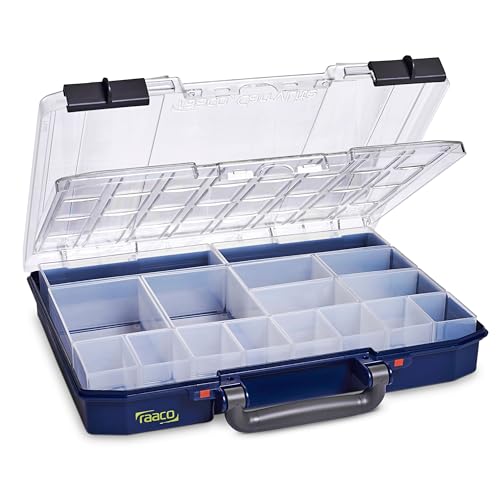 raaco CarryLite 55 4x8-16/DL: Leicht Sortierbox für Werkstatt, mit 16 Einsätze für Kleinteile, Traglast 8 kg, Sichere Aufbewahrung, Transparenter Sandwich-Deckel, 27.8 x 33.7 x 5.8 cm von Raaco