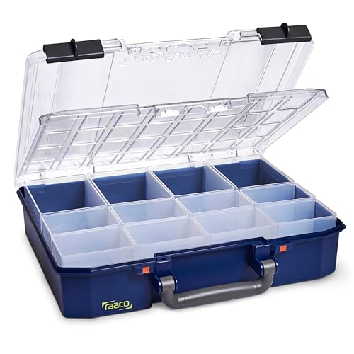 raaco CarryLite 80 4x8-12/DL: Leicht Sortierbox für Werkstatt, mit 12 Einsätze für Kleinteile, Traglast 10 kg, Sichere Aufbewahrung, Transparenter Sandwich-Deckel, 27.8 x 33.7 x 8.2 cm von raaco