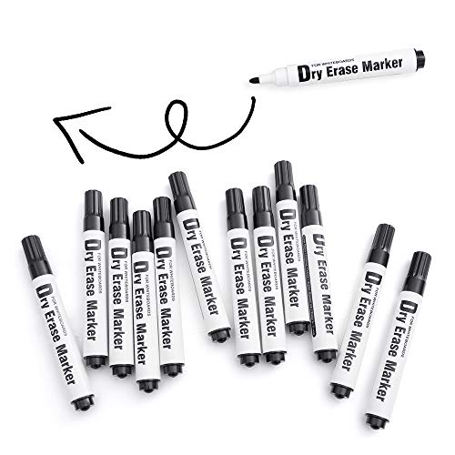 rabbitgoo Whiteboard Marker Stifte 12er Set Rundspitze ca. 2mm Folienstift Abwischbar Glasboard Marker Trocken Rückstandsfrei Boardmarker Fein (Schwarz) von rabbitgoo