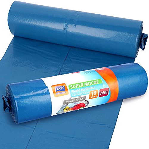 RAVI Müllbeutel, 240L, 10 Stück, blau, Säcke aus LDPE-Folie, Schwerlast Beutel, reißfeste Abfallsäcke, Müllsäcke für Küche, Garage von ravi simple solutions