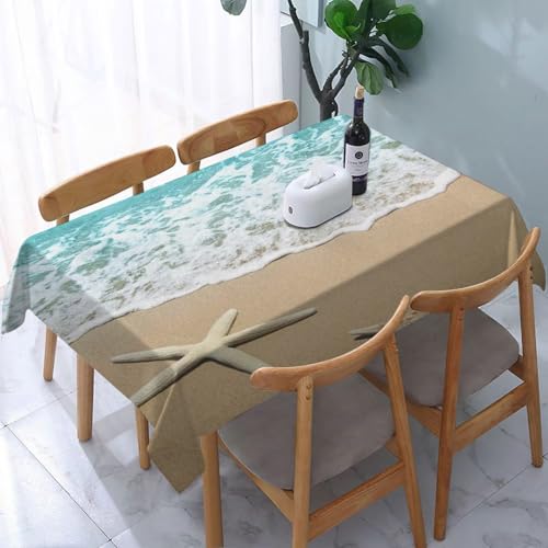 Garten Tischdecken Rechteckig, Ocean Sea Waves Tropical Beach und Starfish Beach Theme,Fleckschutz Wasserdicht Tischtuch für Draußen Esszimmer,Küche,Garten,Party,Hochzeiten oder Haushalt 137x183cm von reyawdf