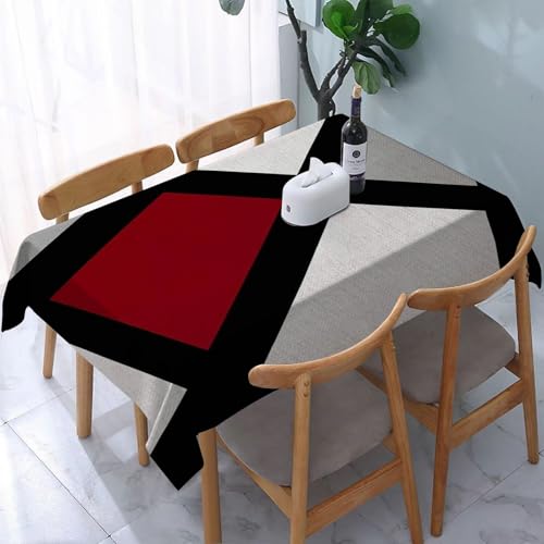 Garten Tischdecken Rechteckig, Rot Grau Schwarz Weiß Geometrisch,Fleckschutz Wasserdicht Tischtuch für Draußen Esszimmer,Küche,Garten,Party,Hochzeiten oder Haushalt 137x183cm von reyawdf