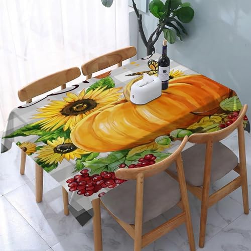 Garten Tischdecken Rechteckig,Kürbis-Eberesche und Sonnenblumen,Fleckschutz Wasserdicht Tischtuch für Draußen Esszimmer,Küche,Garten,Party,Hochzeiten oder Haushalt 137x183cm von reyawdf