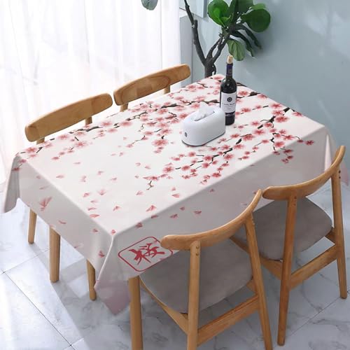 Garten Tischdecken Rechteckig,Realistischer japanischer Kirschzweig mit blühenden Blumen.,Fleckschutz Wasserdicht Tischtuch für Draußen Esszimmer,Küche,Garten,Party,Hochzeiten oder Haushalt 137x183cm von reyawdf