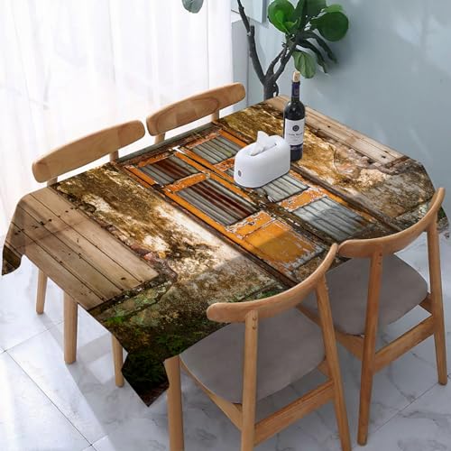 Garten Tischdecken Rechteckig,Rustikales Haus, beschädigtes Shabby mit überdachten Türen u,Fleckschutz Wasserdicht Tischtuch für Draußen Esszimmer,Küche,Garten,Party,Hochzeiten oder Haushalt 137x183cm von reyawdf