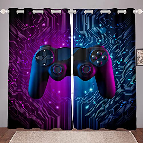 richhome Spielen Fenstervorhang 137x117cm, Joystick für Videospiel-Controller Vorhänge für Kinder Mädchen Gedrucktes, Gardine 2er-Set Fenster Vorhänge,Schwarzes Lila von richhome