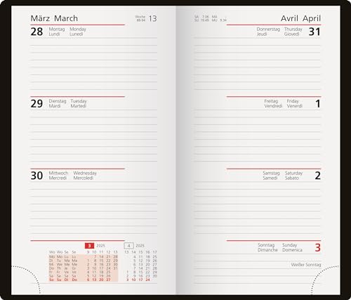 rido/idé Taschenkalender Modell Taschenplaner int (2025), 2 Seiten = 1 Woche, A6, 144 Seiten, Kunststoff-Einband, schwarz von rido/idé