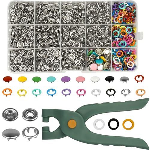 rietegio 250 Druckknopf Set mit Zange 9,5 mm hohle und feste Metallknöpfe Druckknöpfe ohne Nähen Jersey Druckknöpfe für Kinderkleidung Nähen Handwerk handgefertigt DIY Kleidung Reparaturen (10 Farben) von rietegio