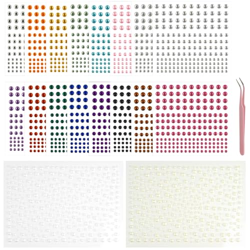 rietegio Glitzersteine Selbstklebend 3402 Pieces 18 Blätter Glitzer Gesicht Steine 3/4/5/6 mm Glitzersteine zum Basteln für Make-Up Diy Fingernägel Haare und Augen Ornamente zum Aufkleben von rietegio