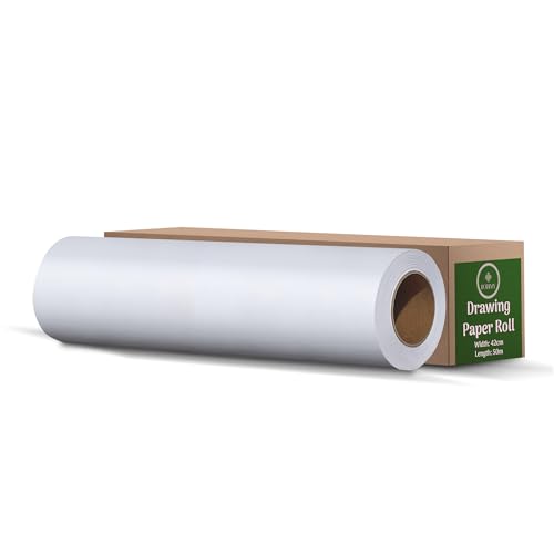 Premium Zeichenpapier Rolle 42cm x 50m lang 2-er Pack | Weiß Malpapier für Malen, Zeichnen, Basteln | Staffeleipapier perfekt für Temperafarben, Buntstifte, Fingerfarben | Eine Rolle- viel Papier von robimy