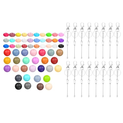 rockible 136pcs Perlenable Keychain -Bar -Set, Schlüsselbundzubehör, stilvolles Anhänger -Making -Kit, Metal -Leerzeichen -Schlüsselanhänger für Frauen von rockible