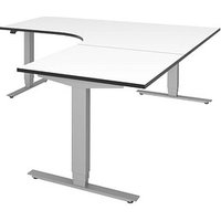 röhr Imperia elektrisch höhenverstellbarer Schreibtisch weiß fünfeckig, T-Fuß-Gestell silber 180,0/200,0 x 80,0 cm von röhr