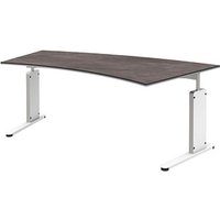 röhr Imperia höhenverstellbarer Schreibtisch quarzit Trapezform, C-Fuß-Gestell weiß 200,0 x 80,0/100,0 cm von röhr