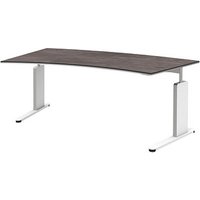 röhr Imperia höhenverstellbarer Schreibtisch quarzit Trapezform, C-Fuß-Gestell weiß 200,0 x 80,0/100,0 cm von röhr