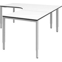 röhr Imperia höhenverstellbarer Schreibtisch weiß L-Form, 6-Fuß-Gestell silber 180,0 x 80,0/200,0 cm von röhr