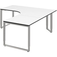 röhr Imperia höhenverstellbarer Schreibtisch weiß L-Form, Kufen-Gestell silber 180,0 x 80,0/200,0 cm von röhr