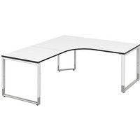 röhr Imperia höhenverstellbarer Schreibtisch weiß L-Form, Kufen-Gestell silber 180,0 x 80,0/200,0 cm von röhr