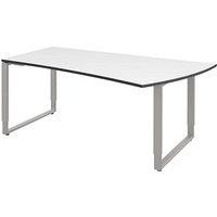 röhr Imperia höhenverstellbarer Schreibtisch weiß Trapezform, Kufen-Gestell silber 180,0 x 80,0/100,0 cm von röhr