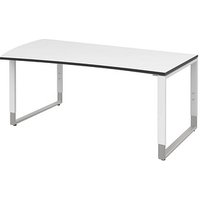 röhr Imperia höhenverstellbarer Schreibtisch weiß Trapezform, Kufen-Gestell weiß 180,0 x 80,0/100,0 cm von röhr