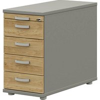 röhr Techno Standcontainer grau, hickory-eiche 5 Auszüge 43,0 x 80,0 x 72,0 - 78,0 cm von röhr