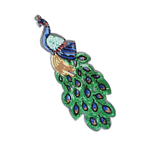 rongweiwang Nähen Bügeln DIY Bestickte Pfau Bild Kleidung Patches Stickerei Tuch Flecken Pailletten Patches Applique Handwerk Mode Zubehör, 61 * 21 cm von rongweiwang