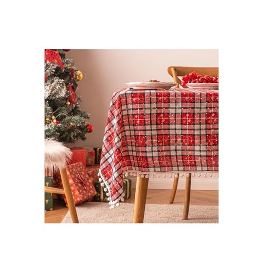 Tischdecke Outdoor,Nappe Anniversaire,Weihnachten Schneeball Tischdecke Plaid Print Couchtisch Esstisch Schminktisch Abdeckung(A Red,100 * 135cm/39.37 * 53.15in) von rongzhai